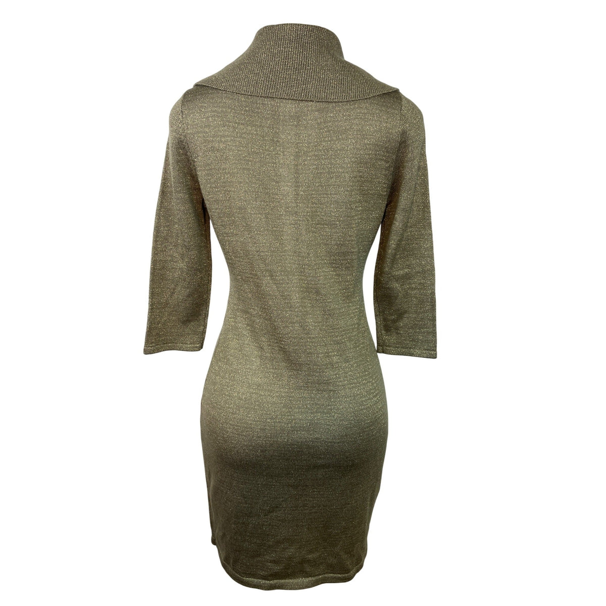 Calvin Klein Women's Gold Metallic Knit Zip-Up Sweater Dress Sz S