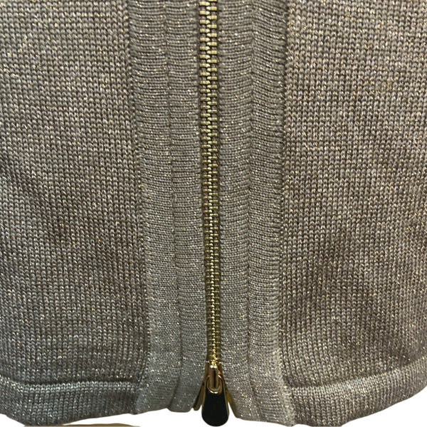 Calvin Klein Women's Gold Metallic Knit Zip-Up Sweater Dress Sz S