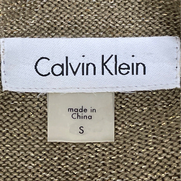 Calvin Klein Women's Gold Metallic Knit Zip-Up Sweater Dress Sz S