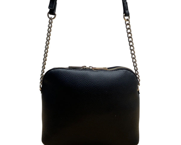 Kelly & Katie Black Pebbled Faux Leather With Chain Strap Crossbody Bag Sz S