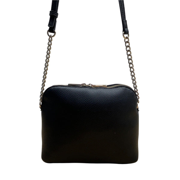 Kelly & Katie Black Pebbled Faux Leather With Chain Strap Crossbody Bag Sz S