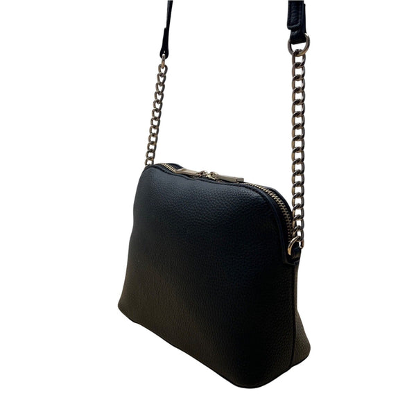 Kelly & Katie Black Pebbled Faux Leather With Chain Strap Crossbody Bag Sz S