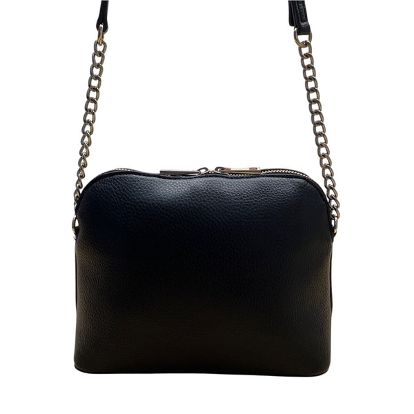 Kelly & Katie Black Pebbled Faux Leather With Chain Strap Crossbody Bag Sz S