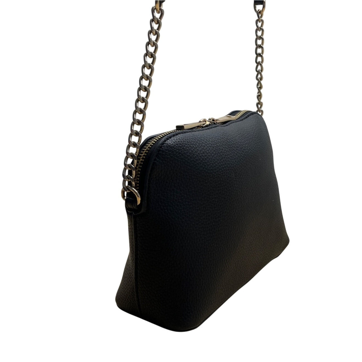 Kelly & Katie Black Pebbled Faux Leather With Chain Strap Crossbody Bag Sz S