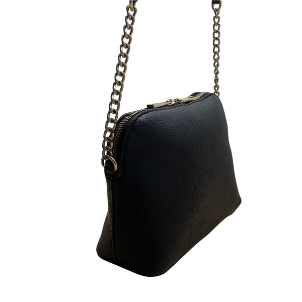 Kelly & Katie Black Pebbled Faux Leather With Chain Strap Crossbody Bag Sz S