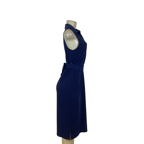 Michael Kors Womens Navy Zip-Front Sleeveless Belted Midi Dress Size S