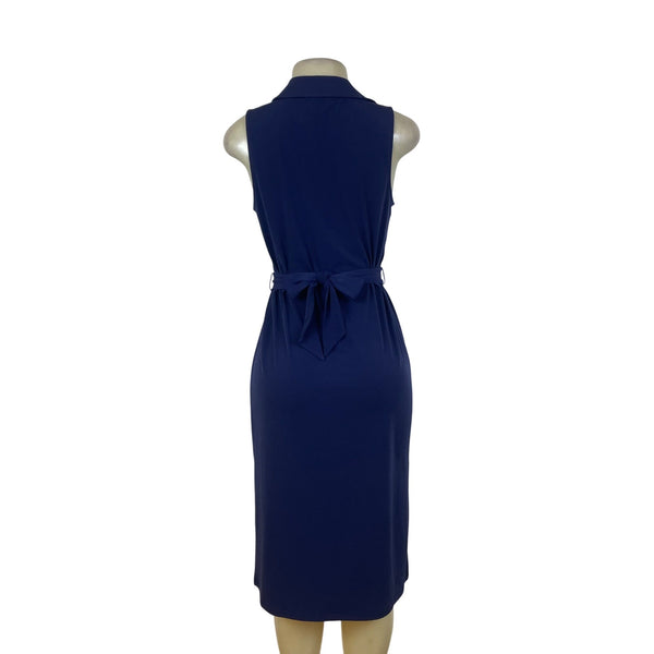 Michael Kors Womens Navy Zip-Front Sleeveless Belted Midi Dress Size S