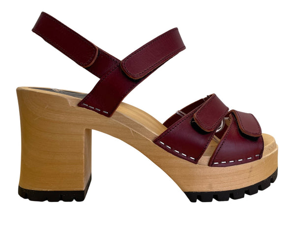 Hasbeens Swedish Women’s Burgundy Leather Wooden Platform Sandals Size US 10