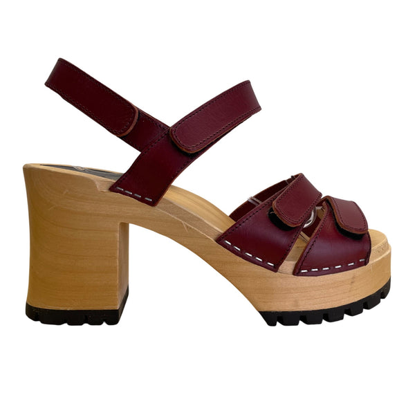 Hasbeens Swedish Women’s Burgundy Leather Wooden Platform Sandals Size US 10