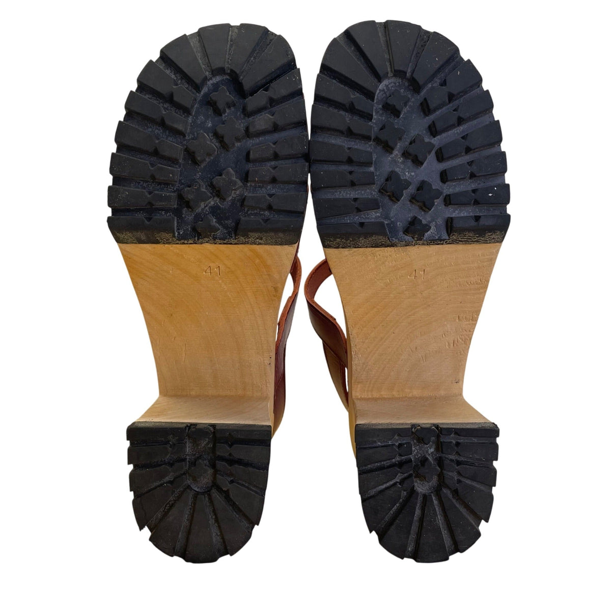 Hasbeens Swedish Women’s Burgundy Leather Wooden Platform Sandals Size US 10