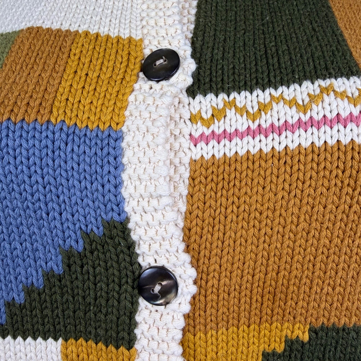 Jos.A.Bank Multicolor Cotton Button-Up Patchwork Sweater Unique Design Size M