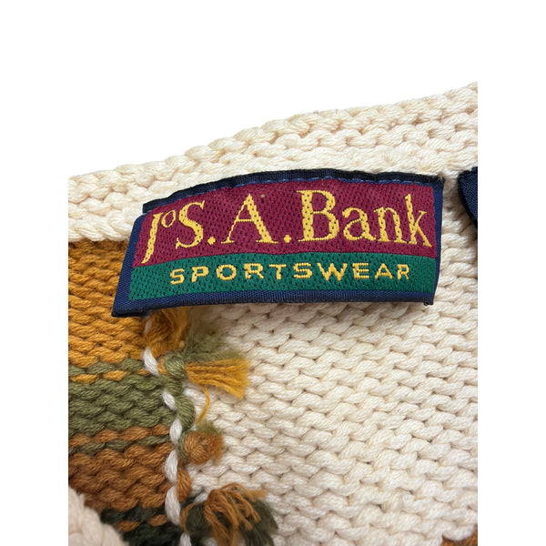 Jos.A.Bank Multicolor Cotton Button-Up Patchwork Sweater Unique Design Size M