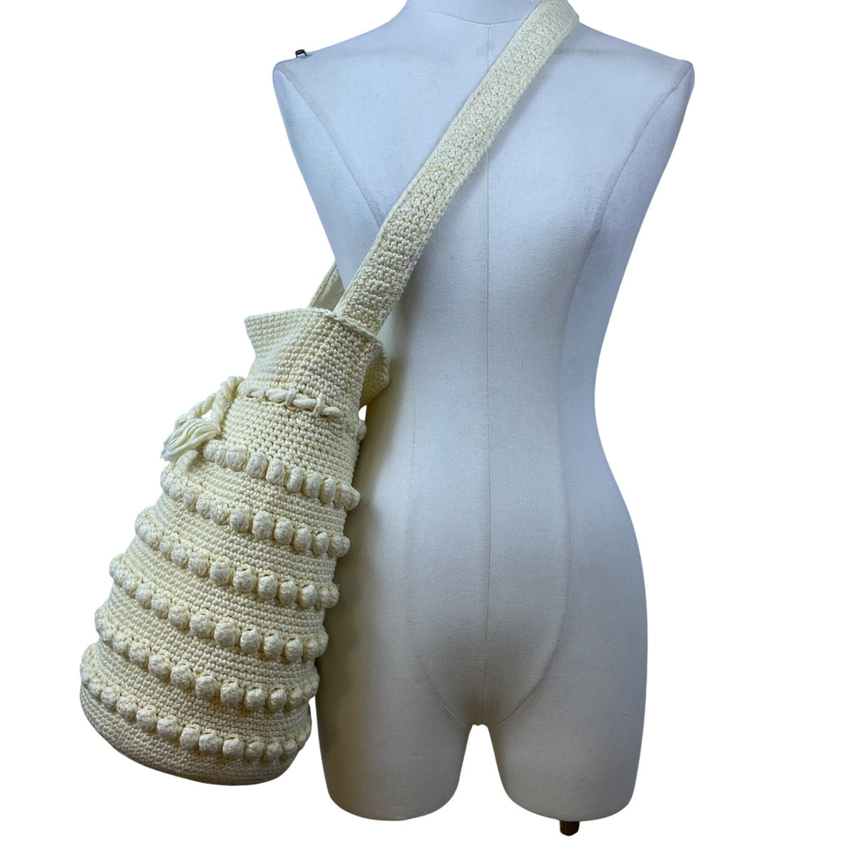 Handmade Women’s Cream White Cotton Crochet With Textured Bobble Shoulder Bag
