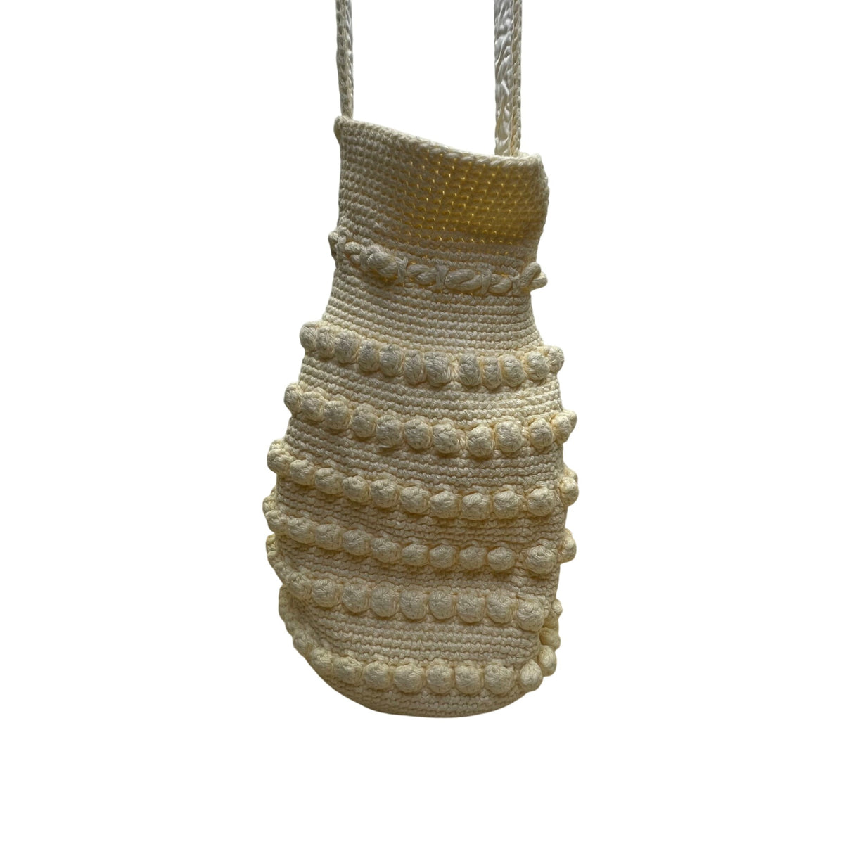 Handmade Women’s Cream White Cotton Crochet With Textured Bobble Shoulder Bag