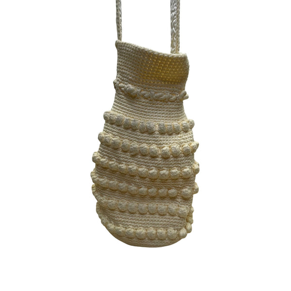 Handmade Women’s Cream White Cotton Crochet With Textured Bobble Shoulder Bag