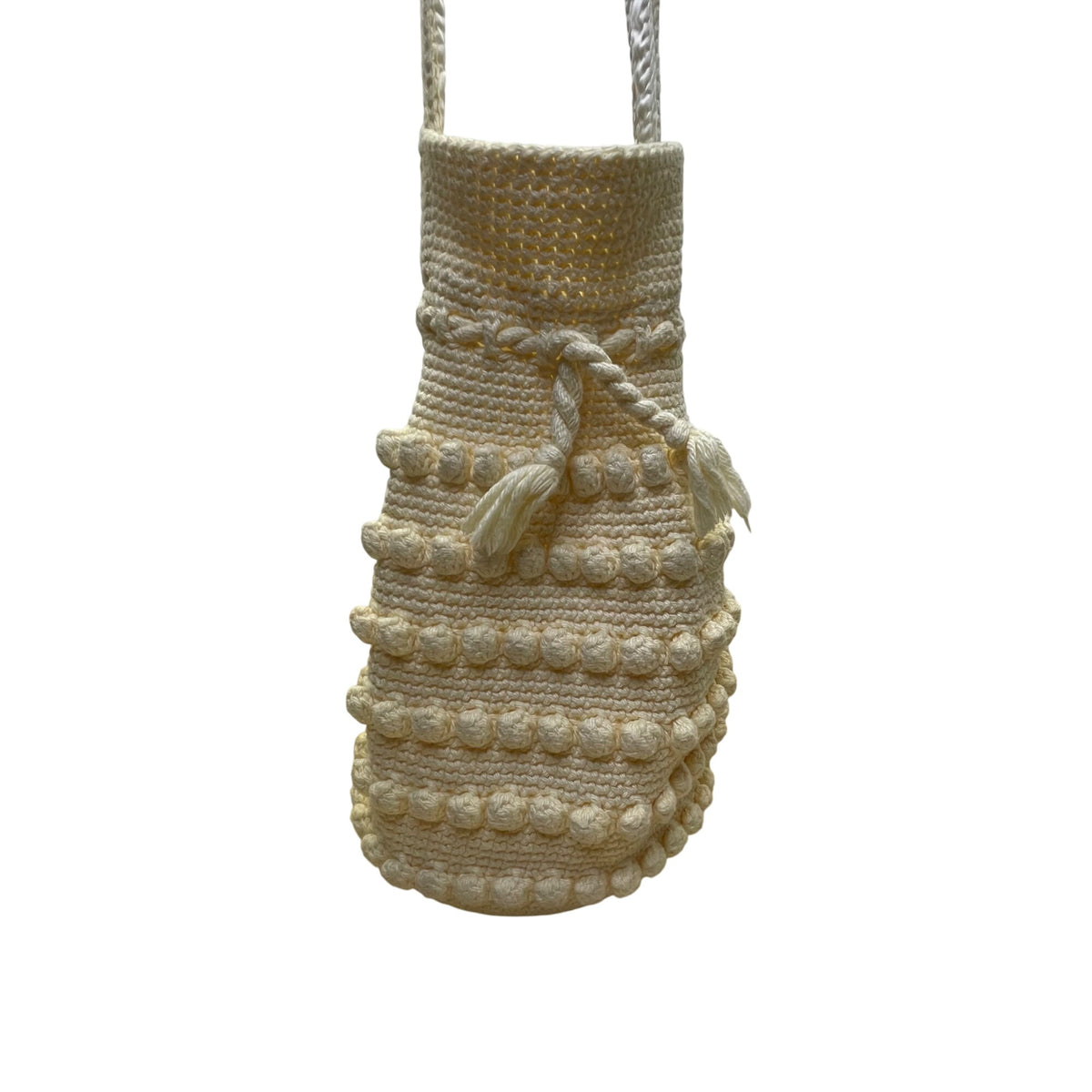 Handmade Women’s Cream White Cotton Crochet With Textured Bobble Shoulder Bag