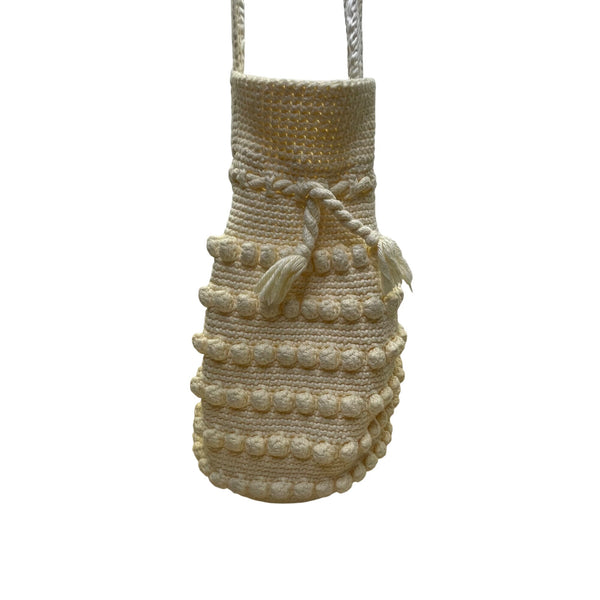 Handmade Women’s Cream White Cotton Crochet With Textured Bobble Shoulder Bag