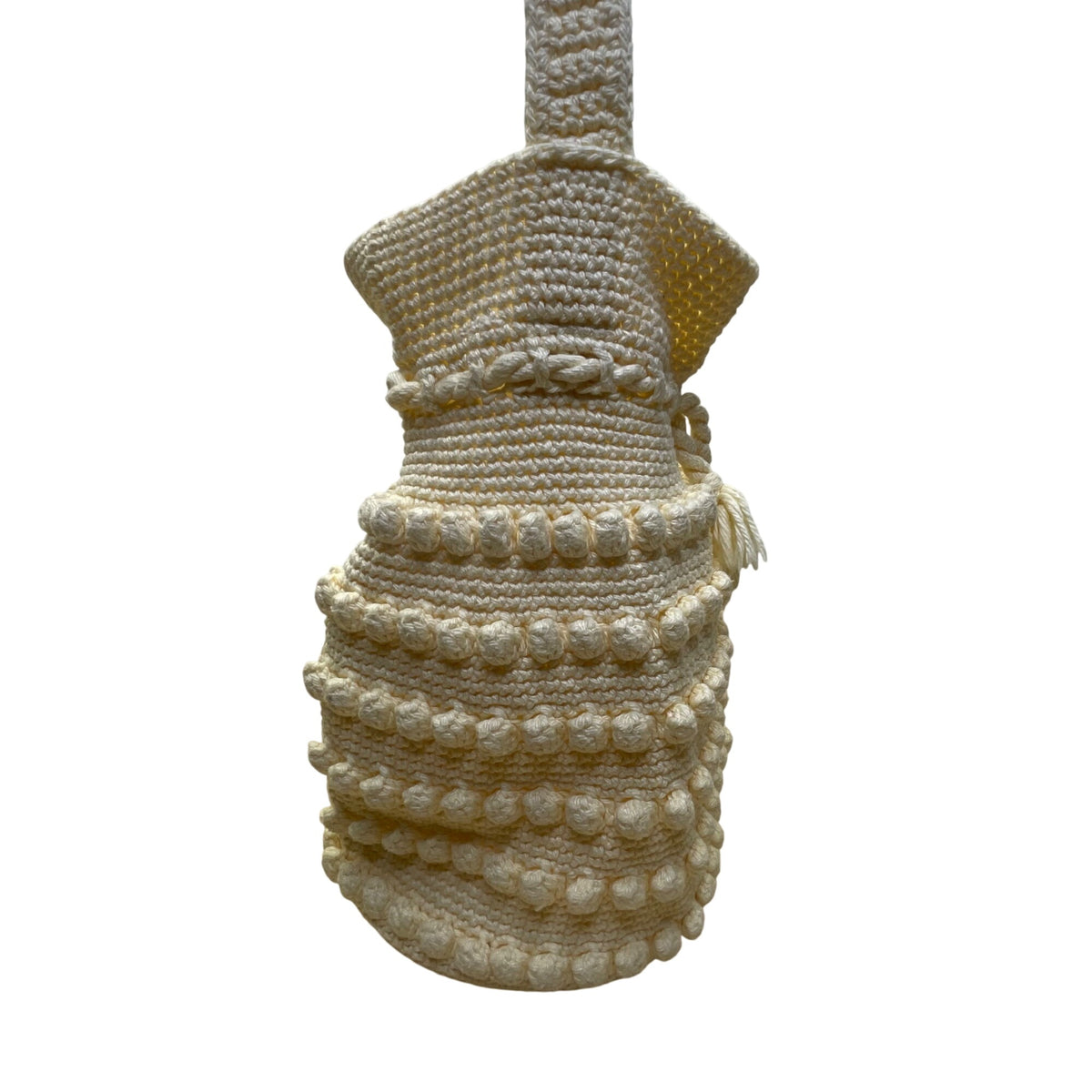 Handmade Women’s Cream White Cotton Crochet With Textured Bobble Shoulder Bag