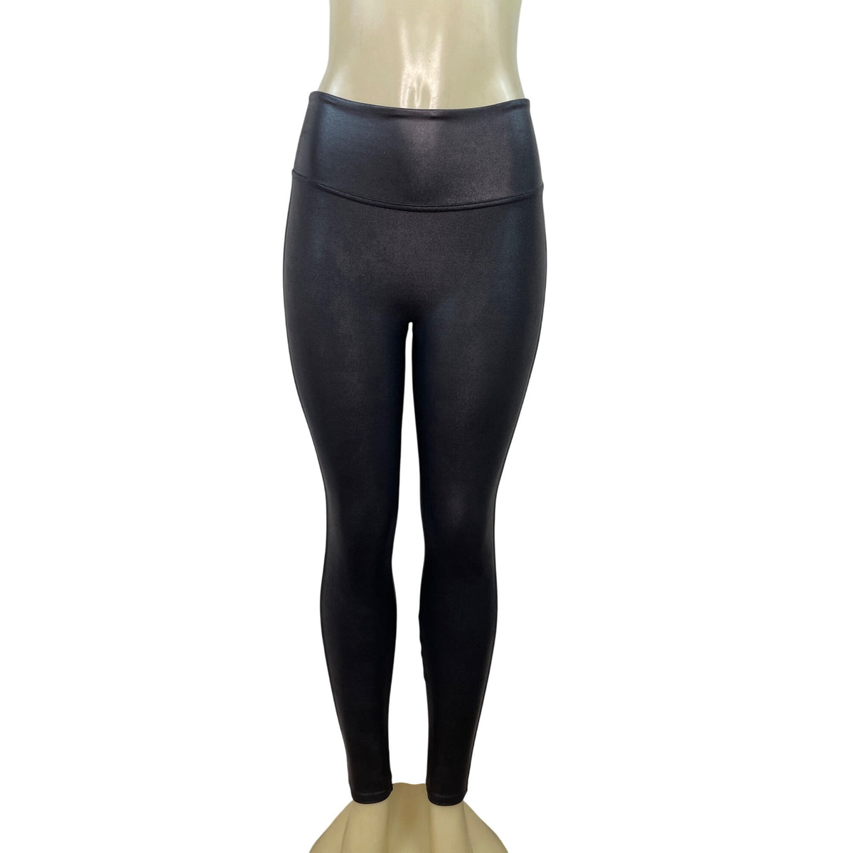 Spanx Black Faux Leather Leggings Shaping High Waist Petite Size Small