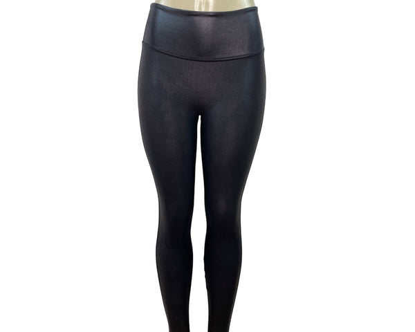 Spanx Black Faux Leather Leggings Shaping High Waist Petite Size Small