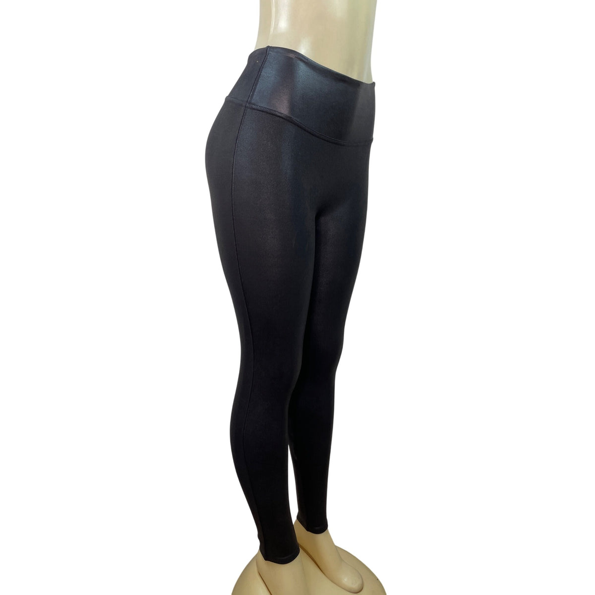 Spanx Black Faux Leather Leggings Shaping High Waist Petite Size Small