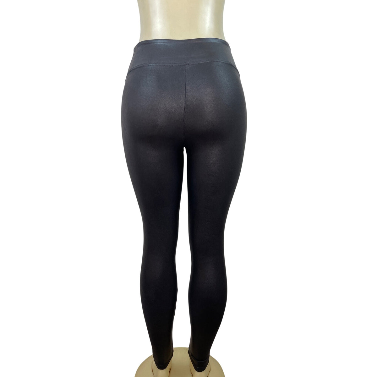 Spanx Black Faux Leather Leggings Shaping High Waist Petite Size Small
