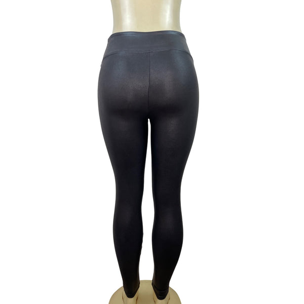 Spanx Black Faux Leather Leggings Shaping High Waist Petite Size Small