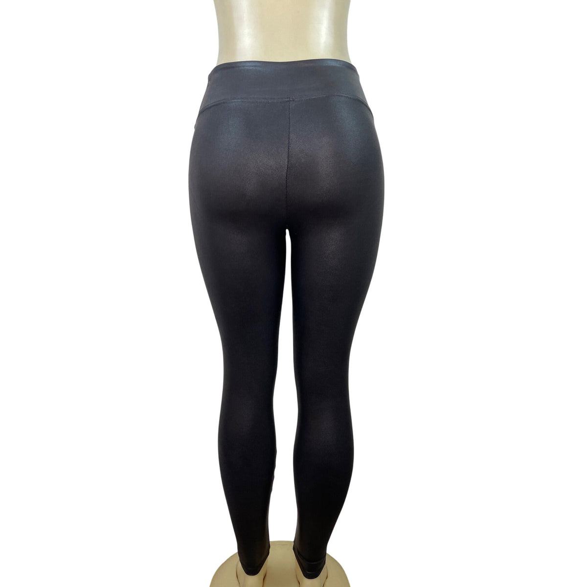 Spanx Black Faux Leather Leggings Shaping High Waist Petite Size Small
