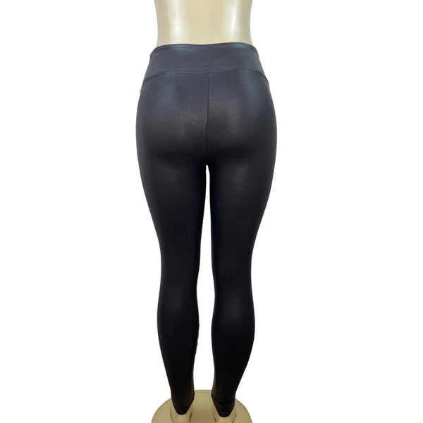 Spanx Black Faux Leather Leggings Shaping High Waist Petite Size Small