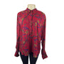 Graham & Gunn Red Button Up Shirt With Gold & Blue Abstract Print Size 14