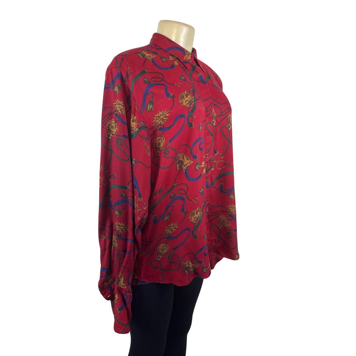 Graham & Gunn Red Button Up Shirt With Gold & Blue Abstract Print Size 14