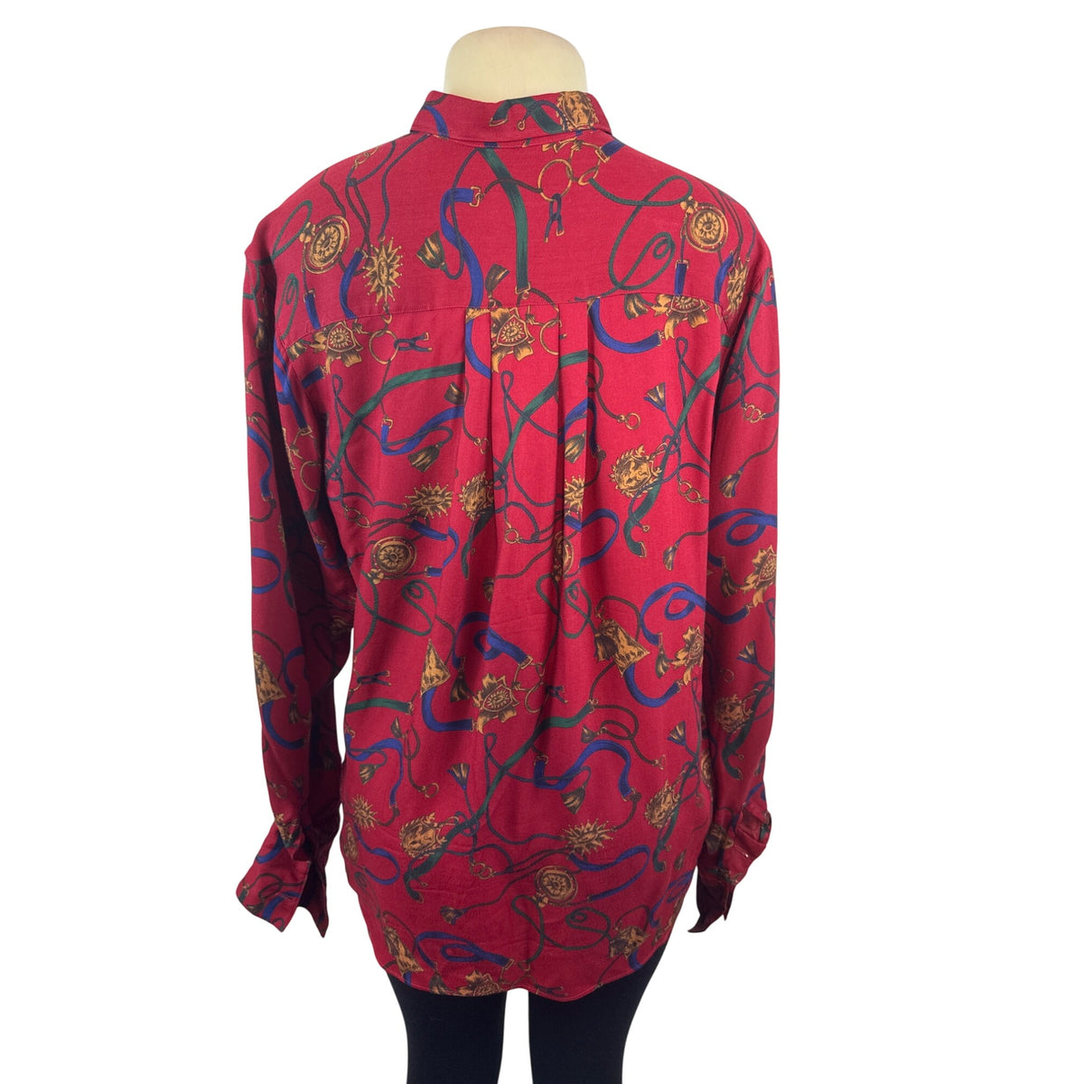 Graham & Gunn Red Button Up Shirt With Gold & Blue Abstract Print Size 14