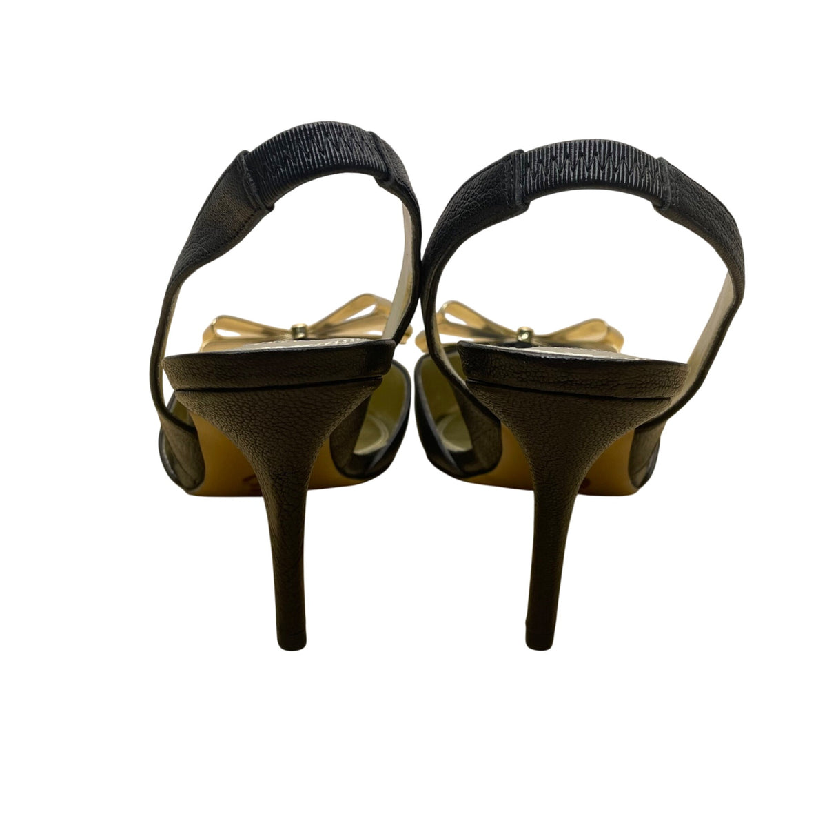 Cynthia Rowley Women’s Black Leather Gold Bow Slingback Pointed Toe Heels Sz 9M