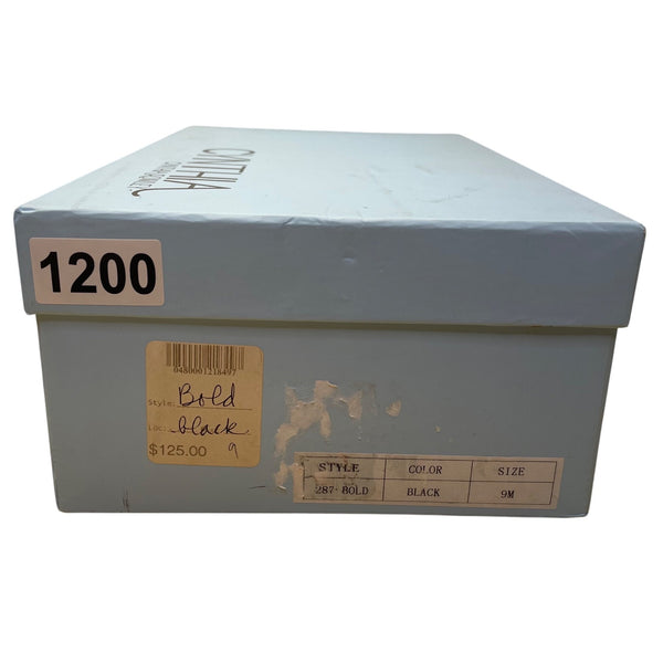 Cynthia Rowley Women’s Black Leather Gold Bow Slingback Pointed Toe Heels Sz 9M