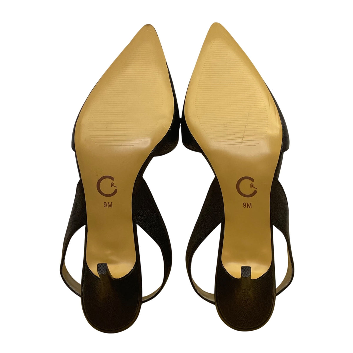 Cynthia Rowley Women’s Black Leather Gold Bow Slingback Pointed Toe Heels Sz 9M