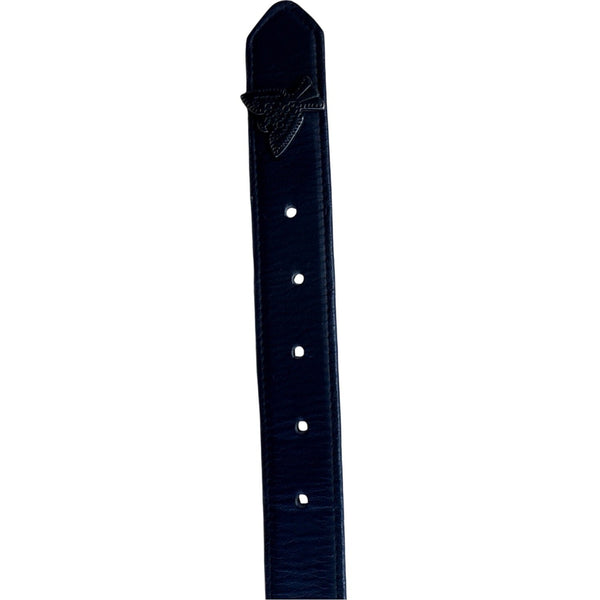 Vintage Black Leather Belt With Silver Ornate Western Buckle & Butterfly Accents