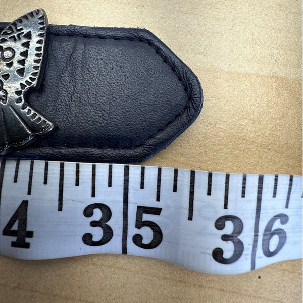 Vintage Black Leather Belt With Silver Ornate Western Buckle & Butterfly Accents