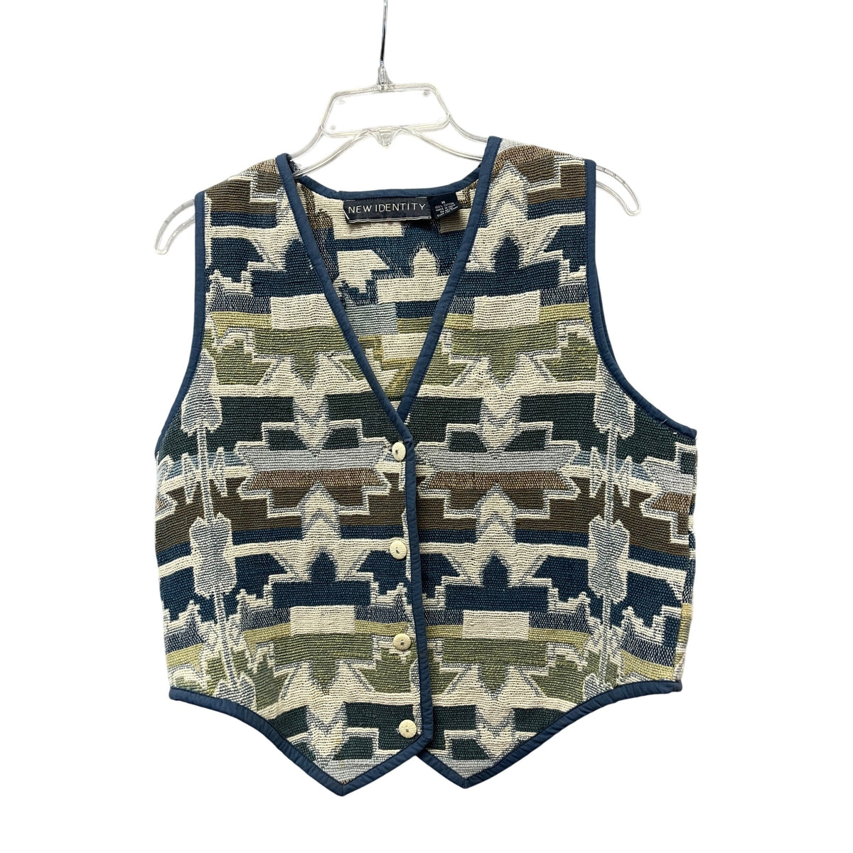 New Identity Mens Blue Cotton Southwest Pattern Button Vest M