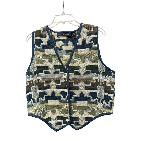 New Identity Mens Blue Cotton Southwest Pattern Button Vest M
