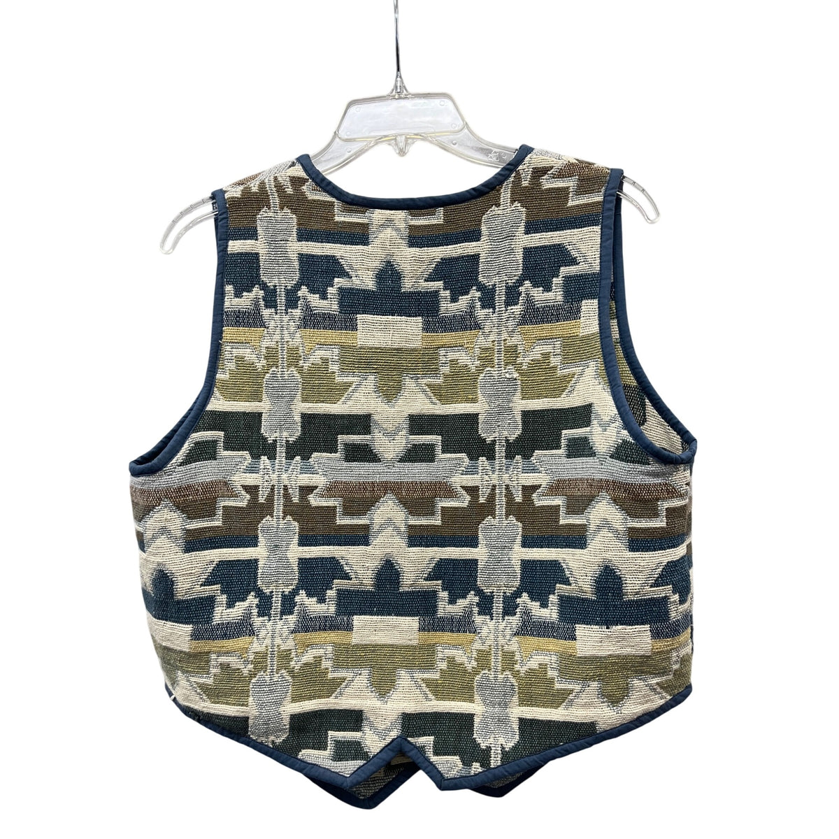 New Identity Mens Blue Cotton Southwest Pattern Button Vest M