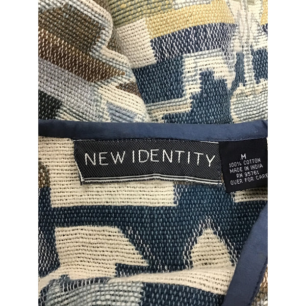 New Identity Mens Blue Cotton Southwest Pattern Button Vest M