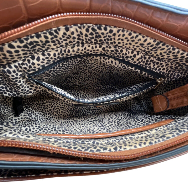 Unbranded Brown Faux Embossed Leather Gold Turn-Lock Closure Crossbody Bag Sz M
