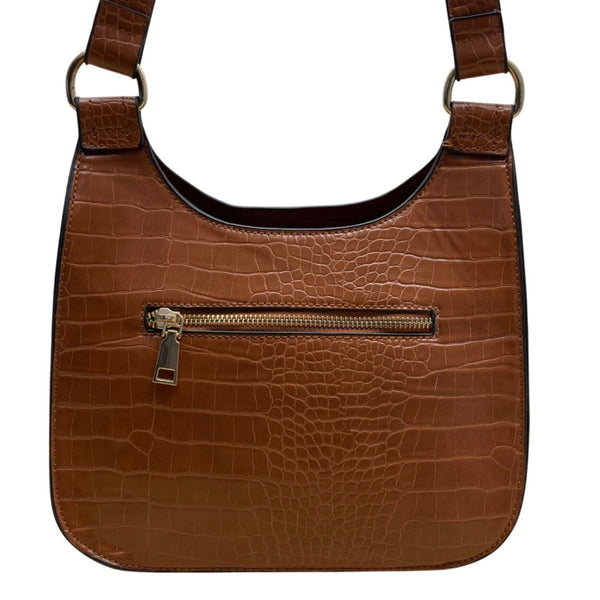 Unbranded Brown Faux Embossed Leather Gold Turn-Lock Closure Crossbody Bag Sz M
