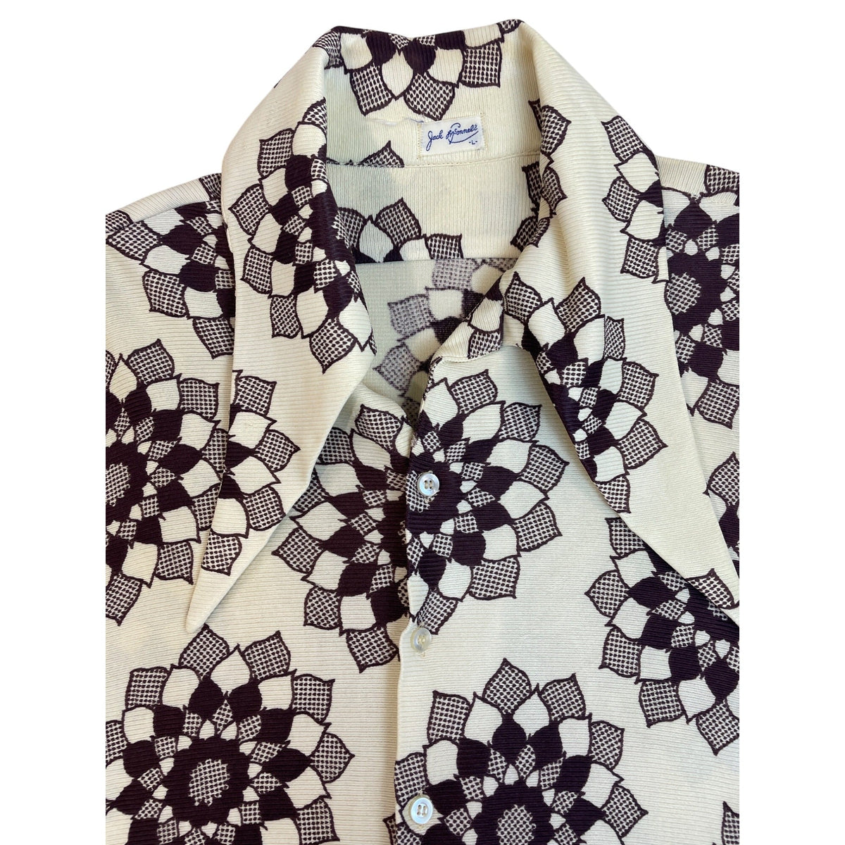 Vintage Jack Brommel Men's Beige Button-Down Floral Long Sleeve Blouse Sz L