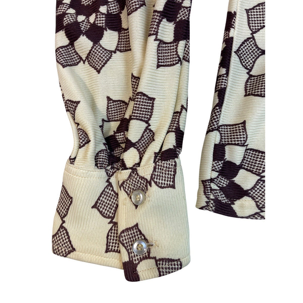 Vintage Jack Brommel Men's Beige Button-Down Floral Long Sleeve Blouse Sz L