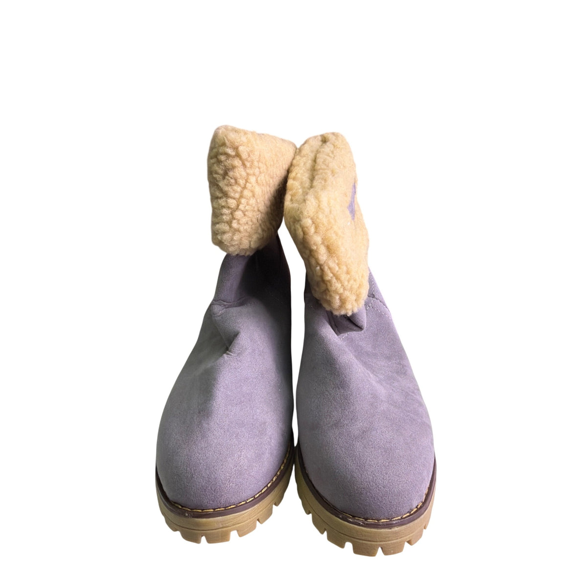 Womens Gray Suede Ankle Boots W/ Faux Shearling Fold-Over Block Heel Size 39 Warm Casual