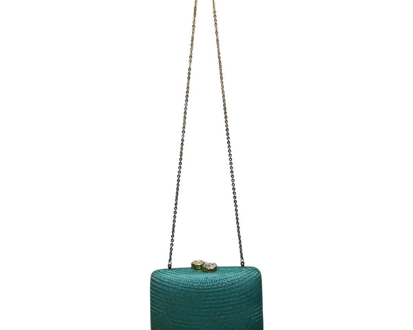 Kayu Women’s Turquoise Woven Gold Clasp Closure Chain Strap Clutch Bag Size S
