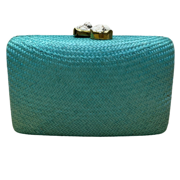 Kayu Women’s Turquoise Woven Gold Clasp Closure Chain Strap Clutch Bag Size S