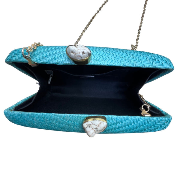 Kayu Women’s Turquoise Woven Gold Clasp Closure Chain Strap Clutch Bag Size S