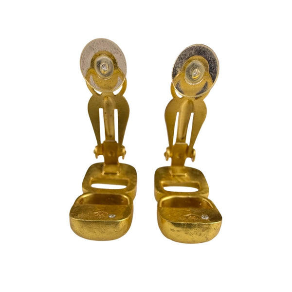 Gold Tone Womens White Mother Of Pearl Clip-On Earrings Hammered Finish Handmade